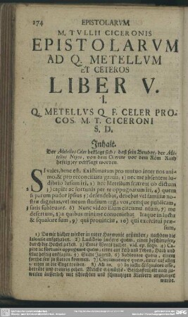 Epistolarum Ad Q. Metellum Et Ceteros Liber V.