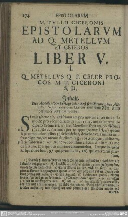 Epistolarum Ad Q. Metellum Et Ceteros Liber V.