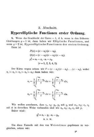2. Abschnitt - Hyperelliptische Functionen erster Ordnung.