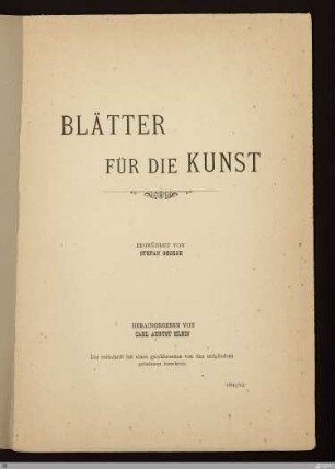 5.1893: [Blätter für die Kunst] Band 5.1893