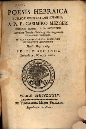 Poesis Hebraica : publicae disputationi submissa