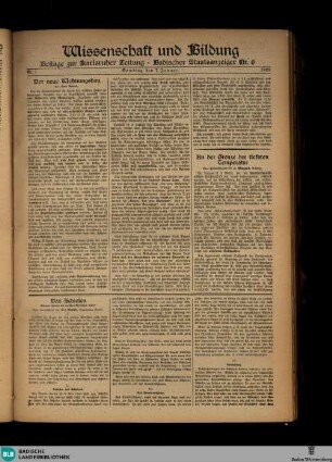 Karlsruher Zeitung, Wissenschaft und Bildung Nr.1