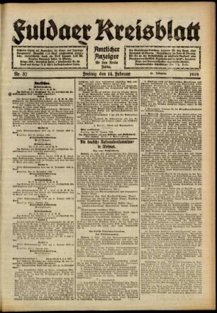 Ausgabe vom Freitag, den 14. Februar 1919.