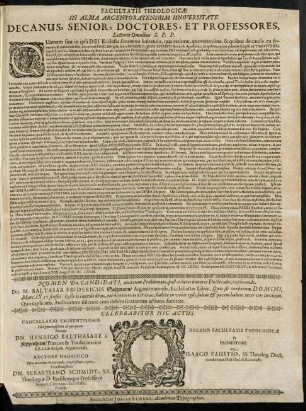 Facultatis Theologicae In Alma Argentoratensium Universitate Decanus, Senior, Doctores, Et Professores, Lecturis Omnibus S. P. P.