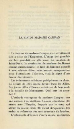 La Fin De Madame Campan