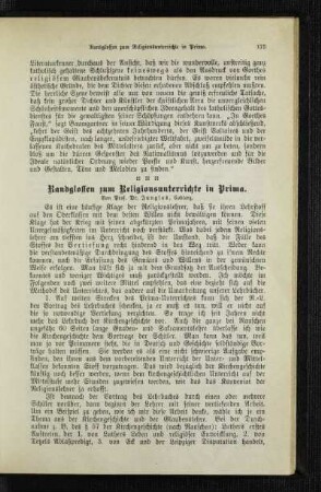 Randglossen zum Religionsunterrichte in Prima