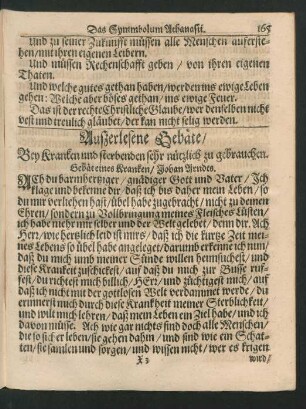 Außerlesene Gebäte/ Bey Kranken und sterbenden sehr nützlich zu gebrauchen.