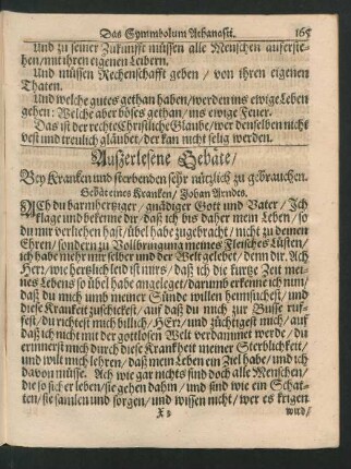 Außerlesene Gebäte/ Bey Kranken und sterbenden sehr nützlich zu gebrauchen.