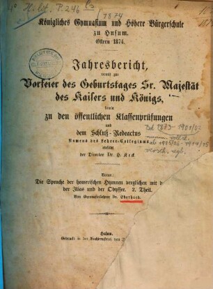 Jahres-Bericht : Ostern ..., 1874