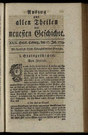 XXIX. Stück. Coburg, den 17. Jul. 1754.