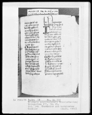 Diurnale aestivale mit Brevierteilen — ---, Folio 249rectoZierinitiale