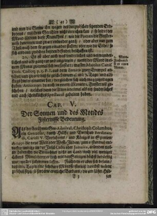 Cap. V. Der Sonnen und des Mondes Finsternisse Bedeutung