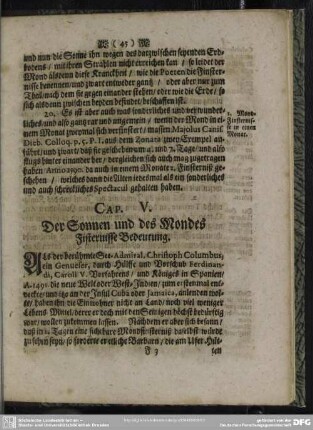 Cap. V. Der Sonnen und des Mondes Finsternisse Bedeutung