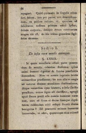 Sectio I. De iusta cura mentis animique.