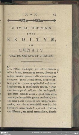 Post Reditum, In Senatu Oratio, Octava Et Vicesima