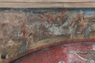 Katharinenaltar (Wandaltar) — Wandfeld über der Altarnische: Szenen zur Legende der Heiligen Katharina und Magdalena