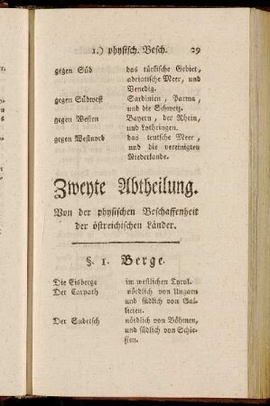 Zweyte Abtheilung. Von der physischen Beschaffenheit der östreichischen Länder