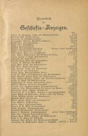 Verzeichniß der Geschäfts-Anzeigen