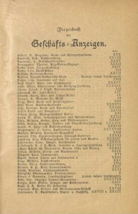 Verzeichniß der Geschäfts-Anzeigen