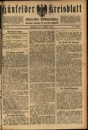 Ausgabe vom Samstag, den 21. Januar 1922.
