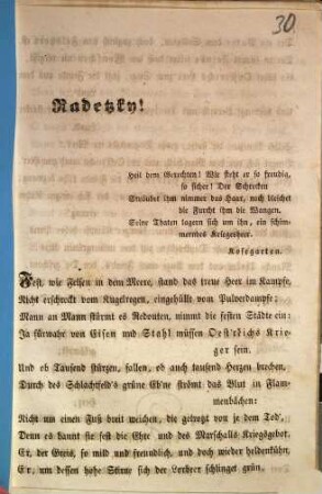 Radetzky ! : Fest, wie Felsen in dem Meere, ...