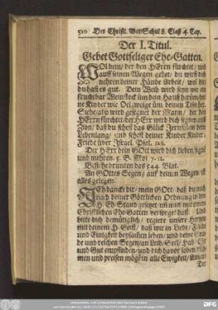 Der I. Titul. Gebet Gottseliger Ehe-Gatten.