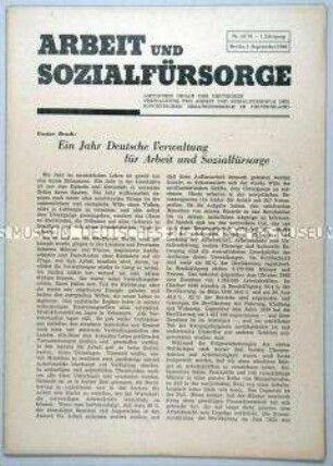 Mitteilungsblatt der Verwaltung für Arbeit und Sozialfürsorge der Sowjetischen Besatzungszone
