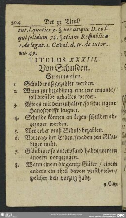 Titulus XXXIII. Von Schulden