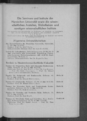 Die Seminare und Institute der Hansischen Universität sowie die wissenschaftlichen Anstalten, Bibliotheken und sonstigen wissenschaftlichen Institute