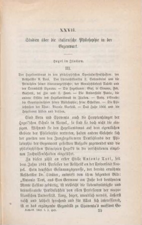 385-403 Studien über die italienische Philosophie in der Gegenwart : Hegel in Italien III.