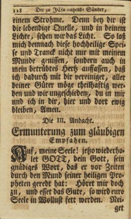 Die III. Andacht. Ermunterung zum gläubigen Empfahen