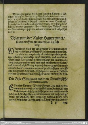 Volgt nun der Ander Hauptpunct, wider die Excommunication an sich selbst