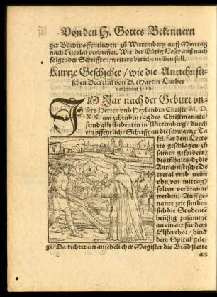 Kurtze Geschichte/ wie die Antichristischen Decretal von D. Martin Luther verbrannt seind.