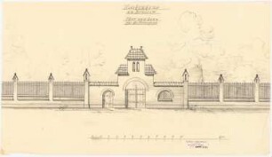 Kranken- und Siechenhaus, Brüssow Gültiger Ausführungsentwurf. Zaun und Einfahrtstor: Zaun und Einfahrtstor für die Vorderseite 1:50