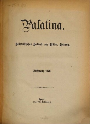 Palatina : Heimatblatt des Pfälzer Anzeigers. 1893