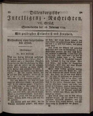 VII. Stück. Sonnabends den 16. Februar 1799.