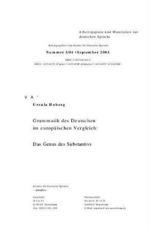 Grammatik des Deutschen im europäischen Vergleich : das Genus des Substantivs