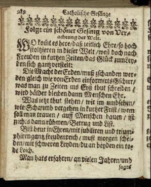 Folget ein schöner Gesang von Verachtung der Welt.