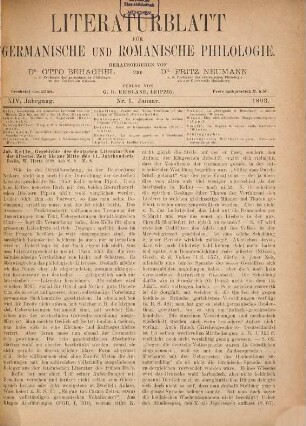 Literaturblatt für germanische und romanische Philologie. 14. 1893