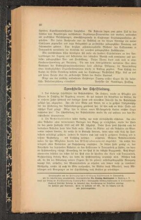 Sprechstelle der Schriftleitung