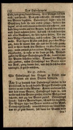 Die 57. Historie. Wie Eulenspiegel den Metzger zu Erfurt wiederum um einen Braten betrogen