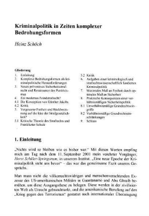 45-64, Kriminalpolitik in Zeiten komplexer Bedrohungsformen