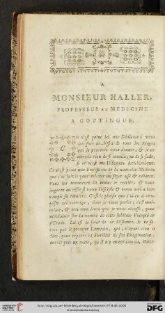A Monsieur Haller, Professeur en Médecine à Gottingue