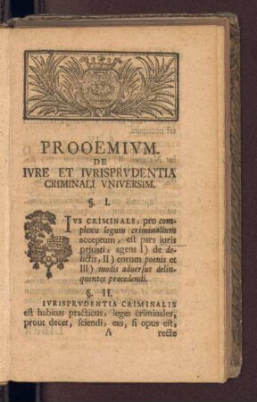 Prooemivm De Ivre Et Ivrisprvdentia Criminali VniVersim