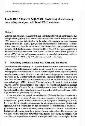 E-VALBU: Advanced SQL/XML processing of dictionary  data using an object-relational XML database