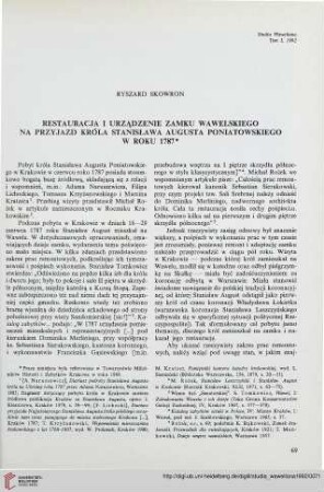 1: Restauracja i urządzenie zamku wawelskiego na przyjazd króla Stanisława Augusta Poniatowskiego w roku 1787