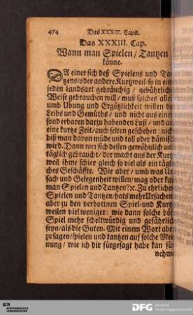 Das XXXIII. Cap. Wann man Spielen / Tantzen könne.