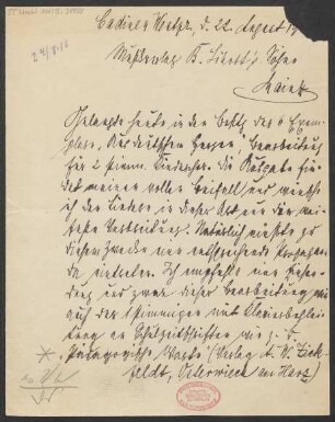 Brief an B. Schott's Söhne : 22.08.1916