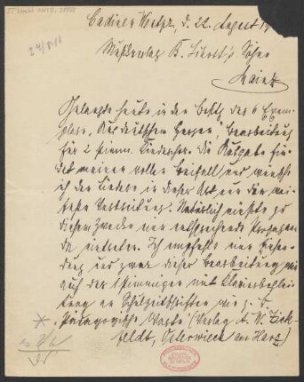 Brief an B. Schott's Söhne : 22.08.1916