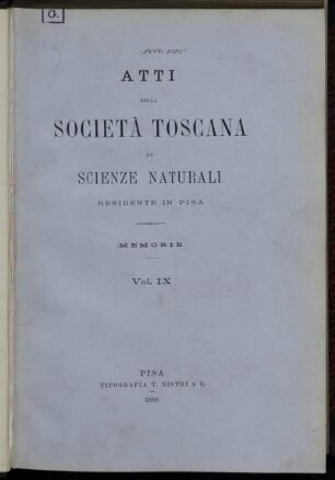 9: Atti della Società Toscana di Scienze Naturali